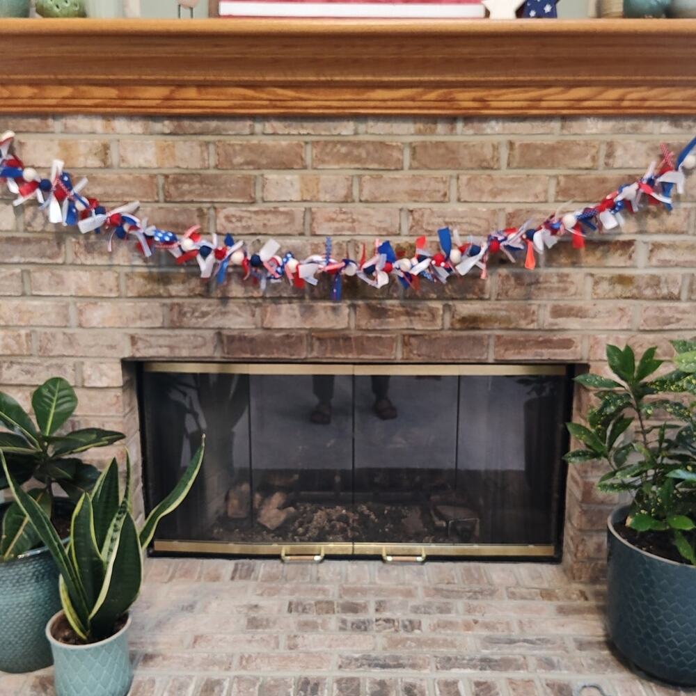 Red, White & Blue Felt Ball & Ribbon Garland, 6'